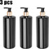 Set of 3 pump bottles, 500 ML, plastic soap dispenser, black/gold color, refillable shampoo bottle.