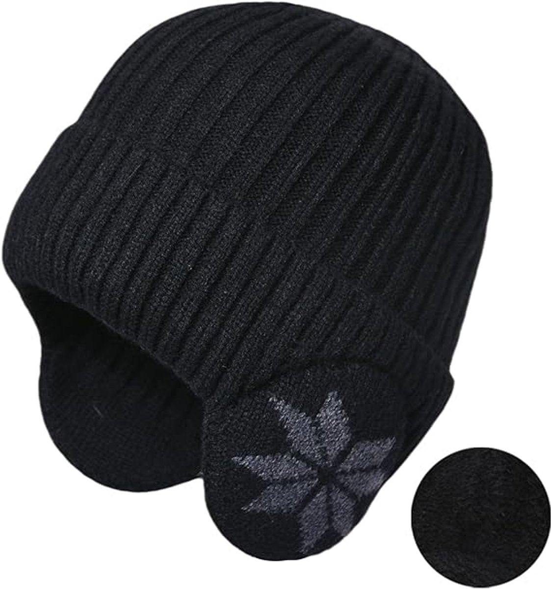 Beanie - Women's Beanie - Men's Beanie - Black Men's Beanie - Thick and Warm Knit Beanie - Unisex - Thermal Lining - With Ear Flaps - Ideal for Outdoor Activities - Camping - Sports - Gift Idea - Black