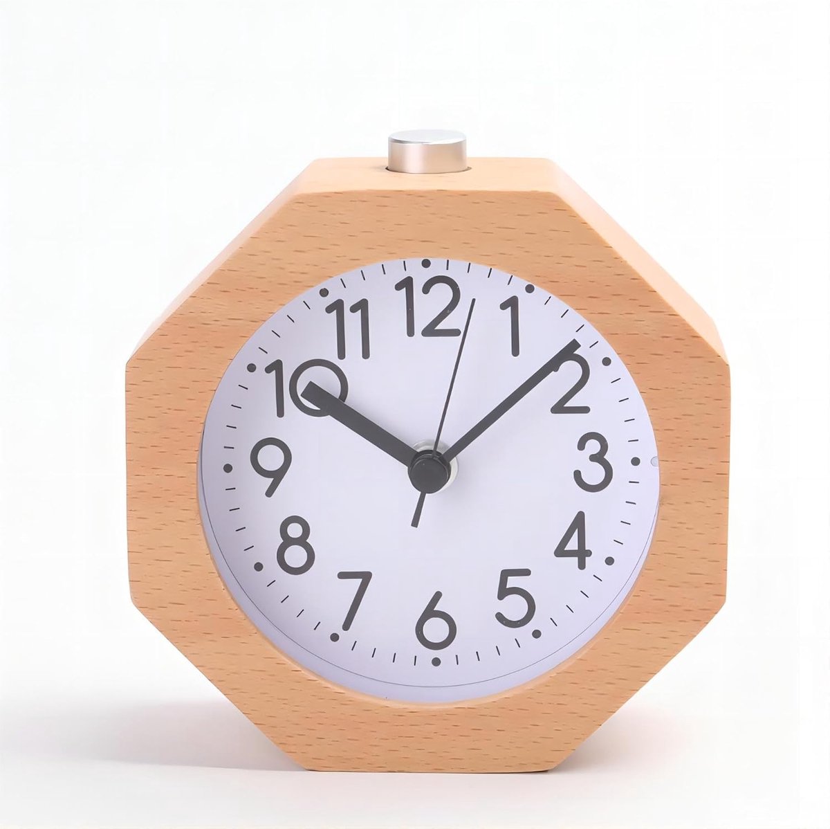 Wekker Wooden Alarm Clock, No Ticking, Silent, with Arabic Numerals, Backlit, Snooze Function, Battery Operated, for the Bedroom