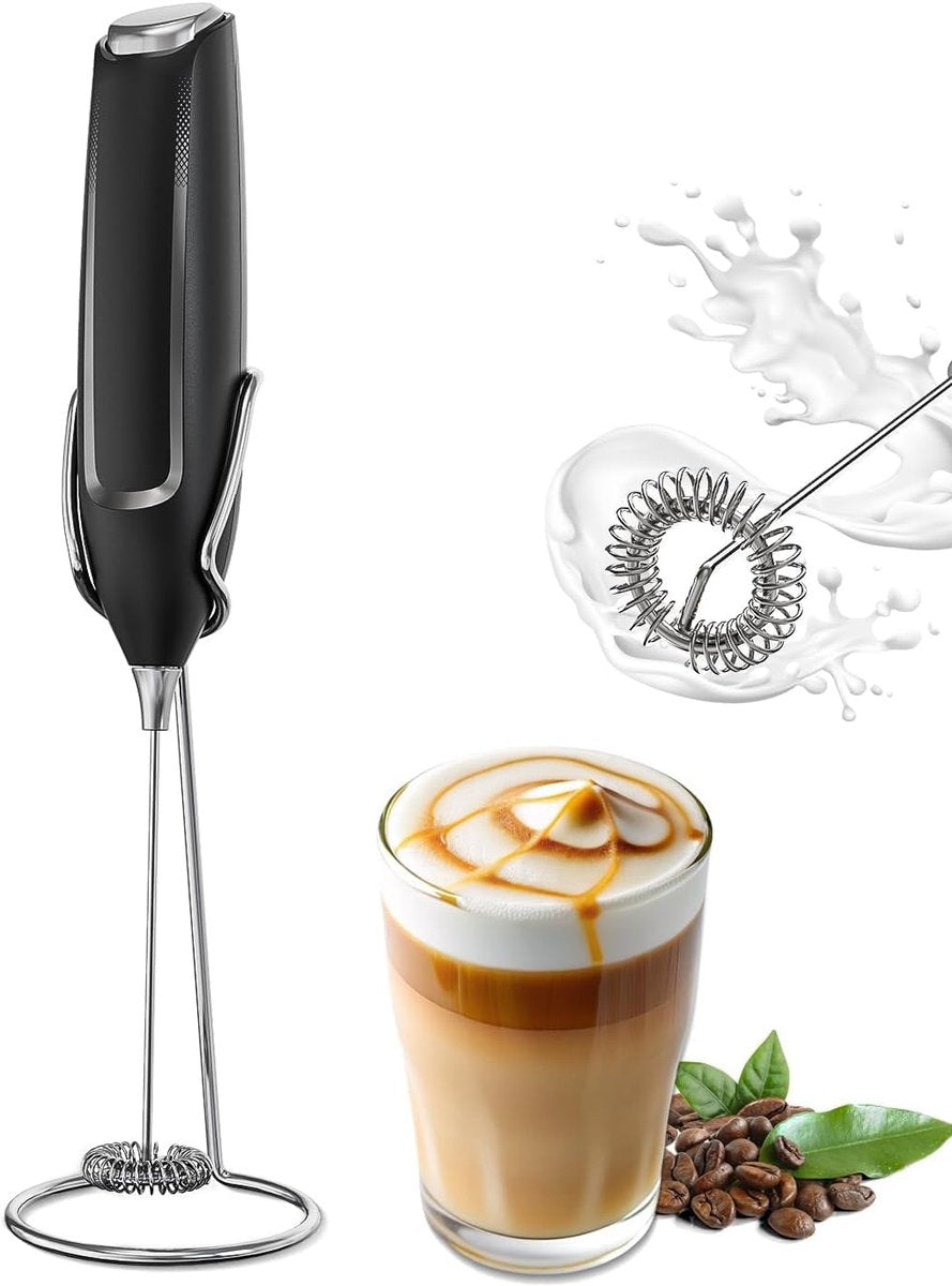 Milk Frother - Milk Frothers - Manual Milk Frother - Electric Milk Frother - Milk Frother with Stand - Functional Beverage Mixer with Stainless Steel Whisk and Stand - For Coffee/Cappuccino