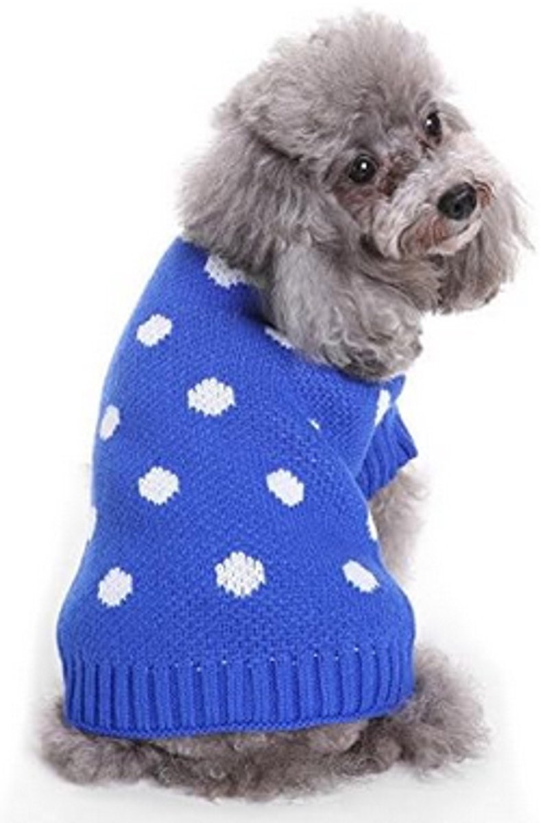 Dog Sweater - Classic Dog Sweater - Polka Dot Knit Sweater - Dog Coat - Puppy Clothes - Autumn and Winter Dog Clothes - Blue - Size L - Perfect for Small Dogs - Medium-Sized Dogs - Party Clothes