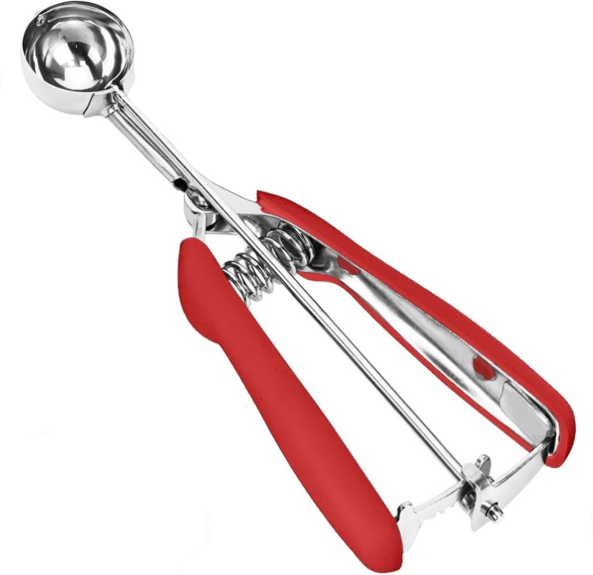 Ice Cream Scoop - Stainless Steel Ice Cream Scoop - Ball-Shaped Scoop - With Non-Slip Handle - For Fruit, Cookies, and Frozen Sorbets - Red