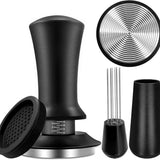 Tamper - Coffee tamper - Espresso tamper - 51 mm espresso tamper - Aluminum and stainless steel espresso tamper - Ergonomic self-leveling tamper - For baristas - Black