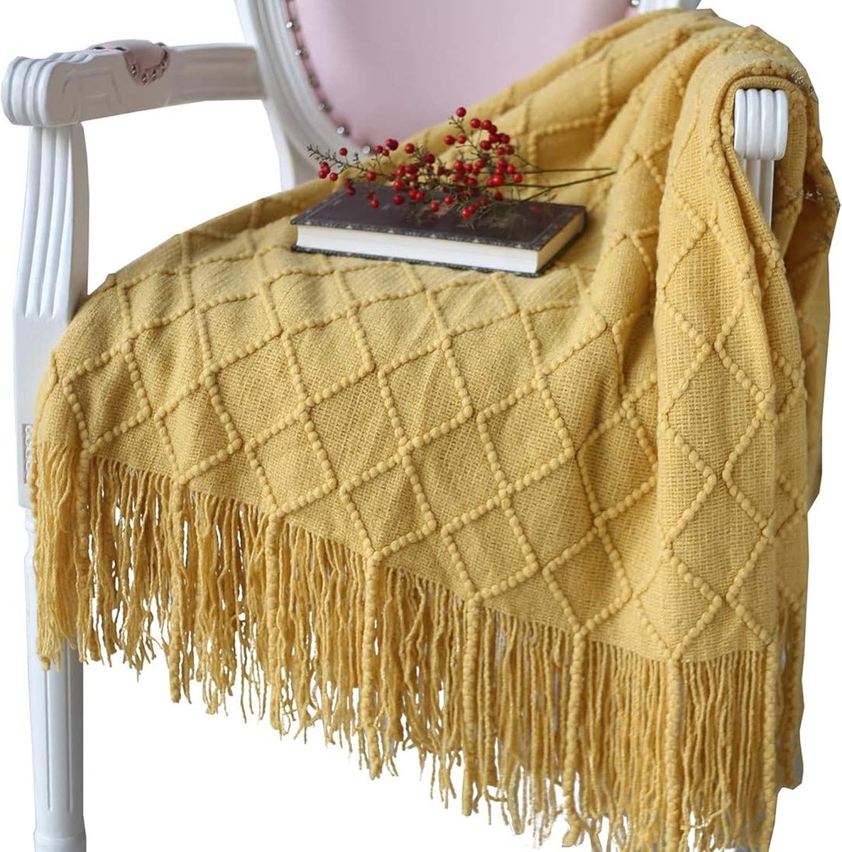 Blanket - Cuddly blanket - Soft blanket - Soft knitted wool blanket - Fringed blanket - Cute blanket - Sofa throw - Sleeping blanket - Khaki - 130 x 180 cm