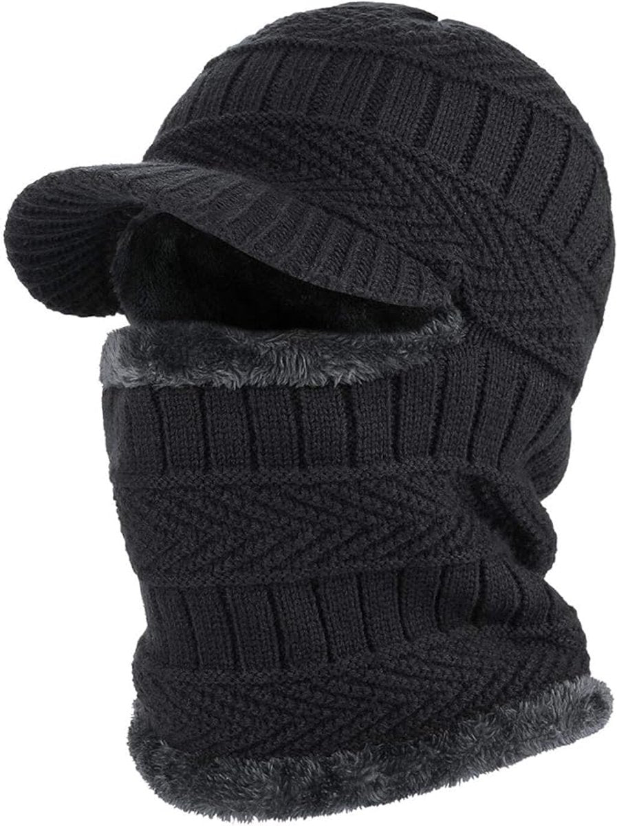 Beanie - Men's Winter Beanie - Knitted Beanie - Men's Beanie - With Flexible Neck Gaiter - Ski Balaclava - Unisex - Windproof - Warm - Ideal for Outdoor Activities - Camping - Skiing - Everyday Wear - Winter