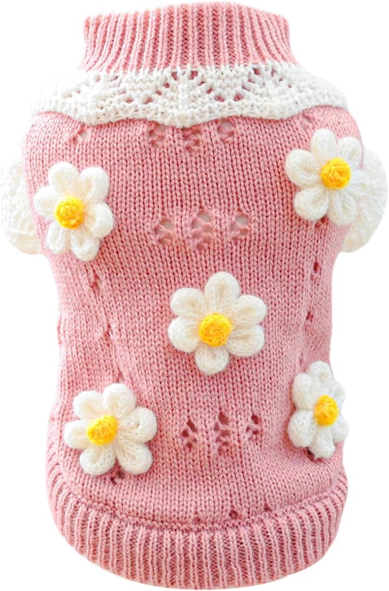 Dog Coat - Dog Sweater - Sweater for Small Dogs - Cute Floral Sweater for Girls - Winter Knitted Sweater - Lightweight and Warm Cat Sweater - Birthday, Party, Party Decoration, Christmas - Size L