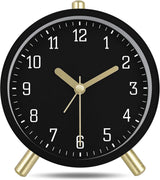 Wekker - Digital Alarm Clock - Alarm Clocks - Children's Alarm Clock - Silent Analog Metal Alarm Clock - Simple Desk Clock - With Night Light - Black - Modern Classic - For Bedside