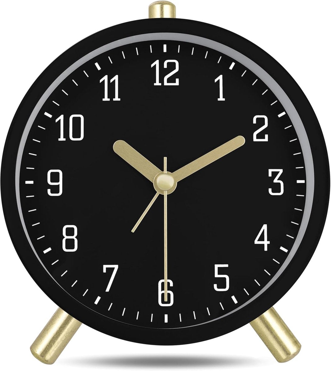 Wekker - Digital Alarm Clock - Alarm Clocks - Children's Alarm Clock - Silent Analog Metal Alarm Clock - Simple Desk Clock - With Night Light - Black - Modern Classic - For Bedside
