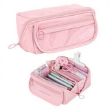 Pencil case - Pencil case for boys and girls - 20x8.5x8.5 cm - Canvas - Linen - Large capacity - School pencil case - pink
