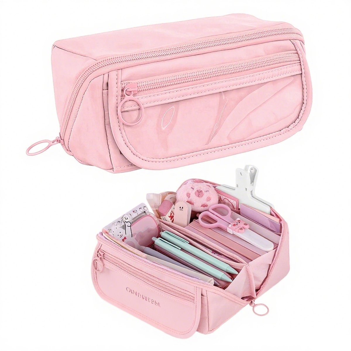 Pencil case - Pencil case for boys and girls - 20x8.5x8.5 cm - Canvas - Linen - Large capacity - School pencil case - pink
