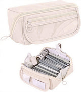 Pencil case - Pencil case for boys and girls - 20x8.5x8.5 cm - Canvas - Linen - Large capacity - School pencil case - Beige
