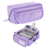 Pencil case - Pencil case for boys and girls - 20 x 8.5 x 8.5 cm - Canvas - Linen - Large capacity - School pencil case - Purple