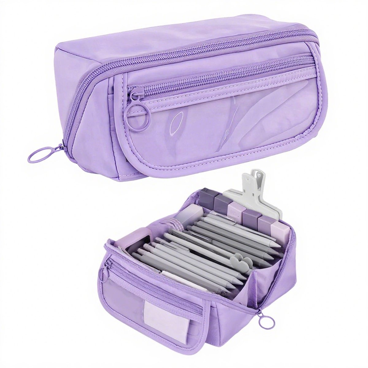 Pencil case - Pencil case for boys and girls - 20 x 8.5 x 8.5 cm - Canvas - Linen - Large capacity - School pencil case - Purple