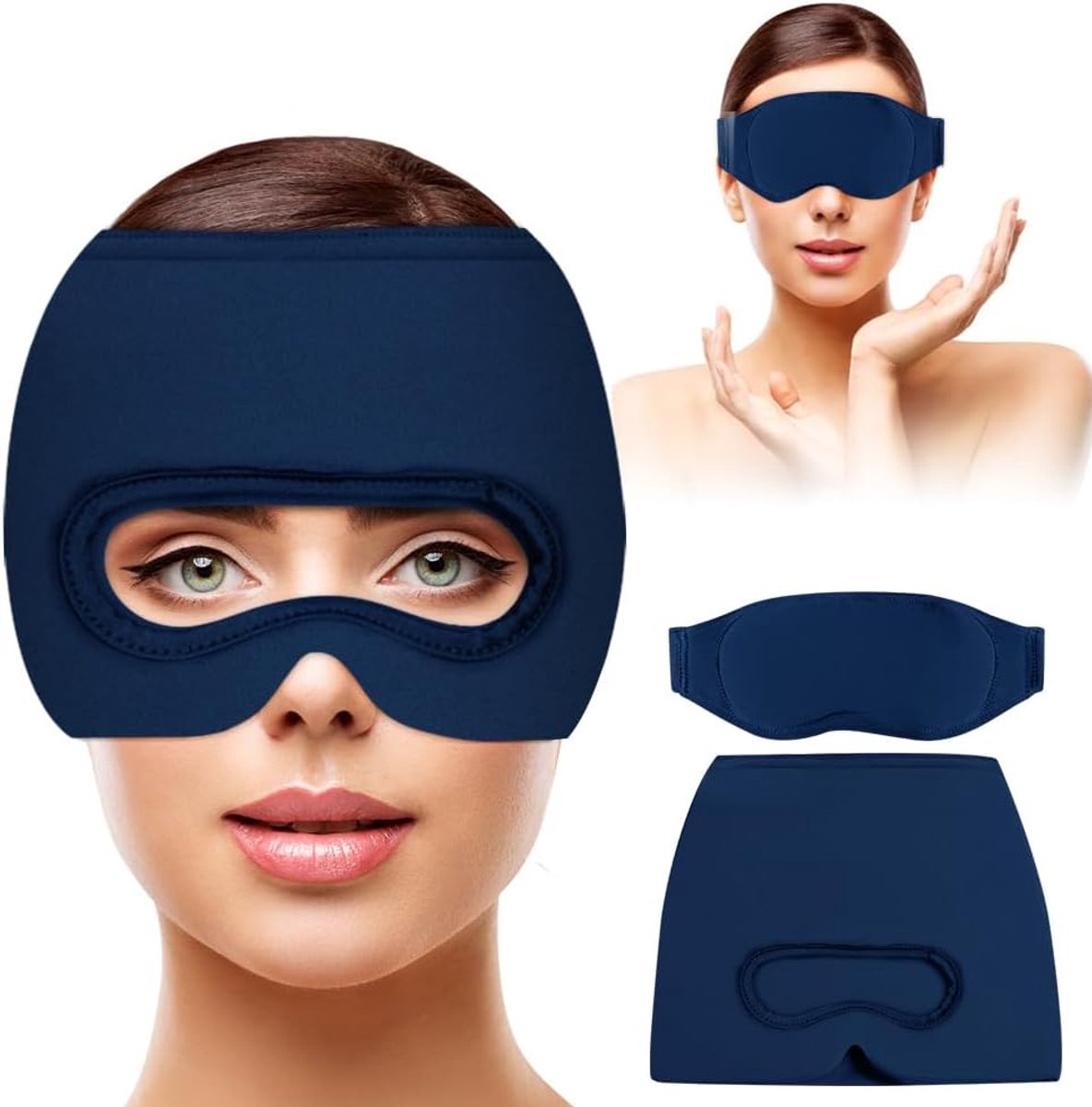 Migraine Relief Hat - Eye Mask - Cooling Eye Mask - Headache Relief - Hot & Cold Pack - 3-in-1 Pain Relief Mask - with Removable Eye Mask - Reusable - Migraine Relief Hat - Blue