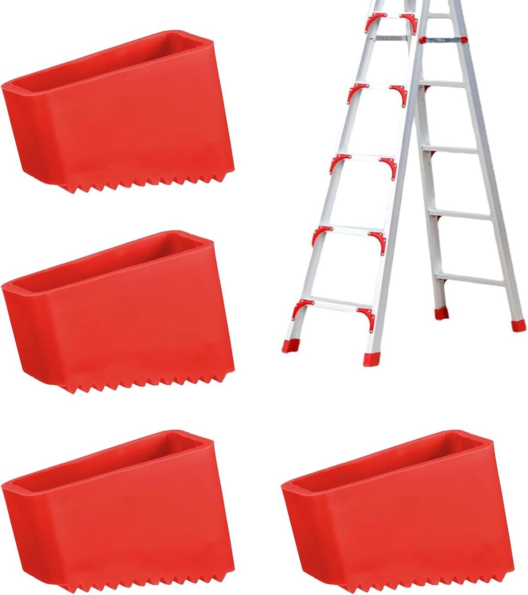 4 rubber stuks on ladders - ladders of rubber - Rubber on ladders - Rubber on ladders mat - Ladderdoppen - Red - Ladderstabilisatoren, antislip vervangende voetafdekkingen voor thuis- en industriële ladders