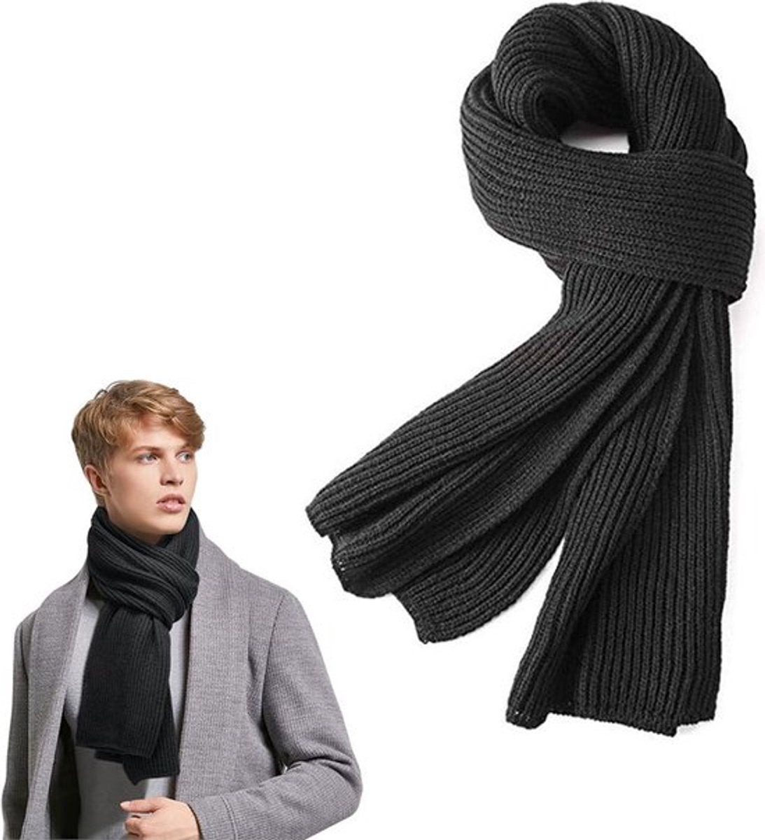 Women's scarves - Knitted scarves for women & men - Warm winter scarves - Small scarves - Unisex - Oblong scarf - Warm and soft winter scarf - Men's scarf - Women's scarf - Finely woven scarf - Classic scarf - Black - 160 x 30 cm