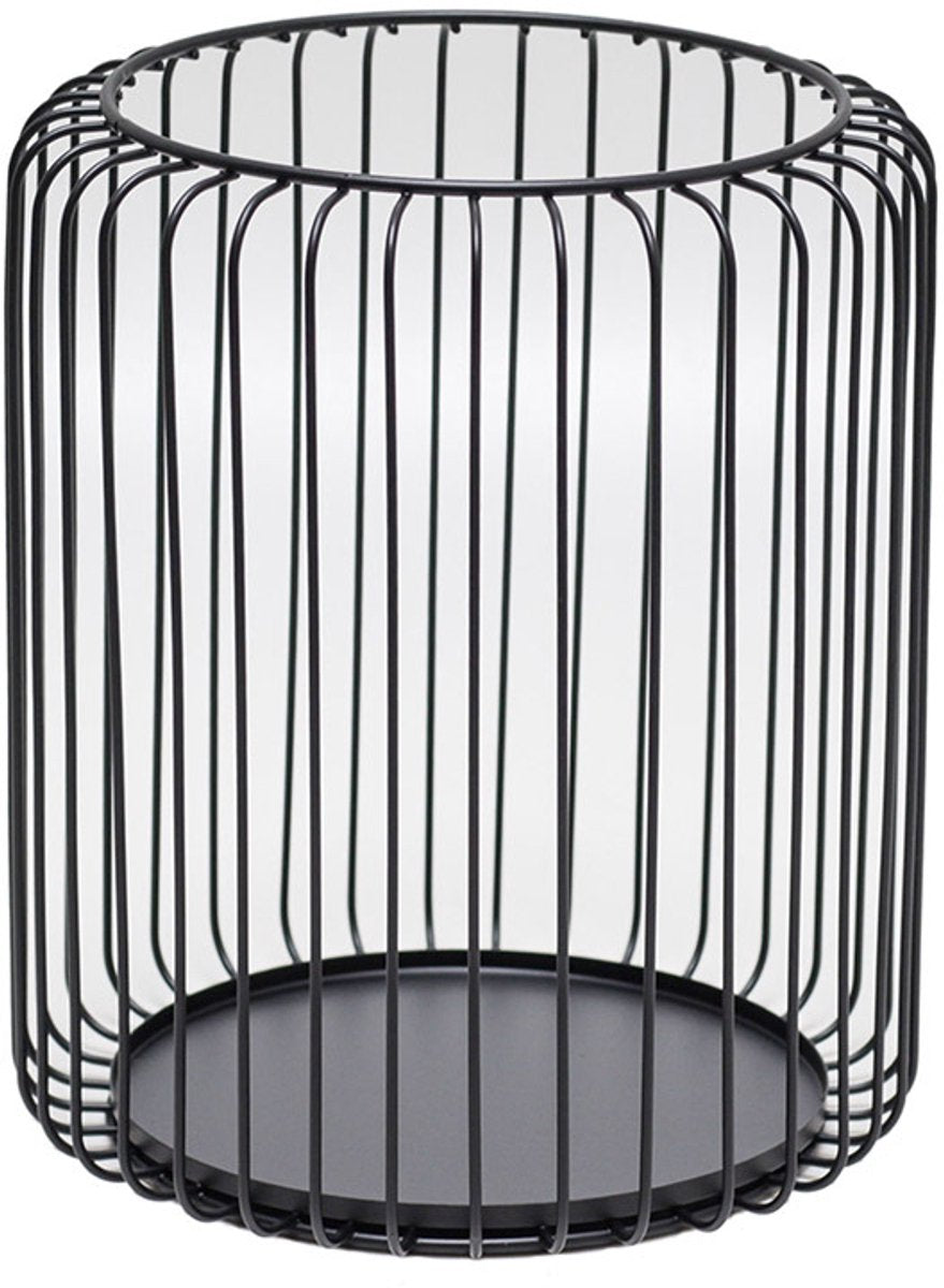 Set of 2 black metal candle holders, large oval candle holder, black decoration, metal wire lantern (Zwart)