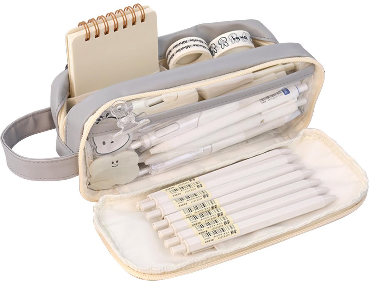 Pencil Case - Large Capacity - Waterproof and Expandable - Pencil Case for Boys and Girls - School Supplies - Suitable for Stationery, Makeup, Cosmetics, Travel, and Office Supplies - Beige