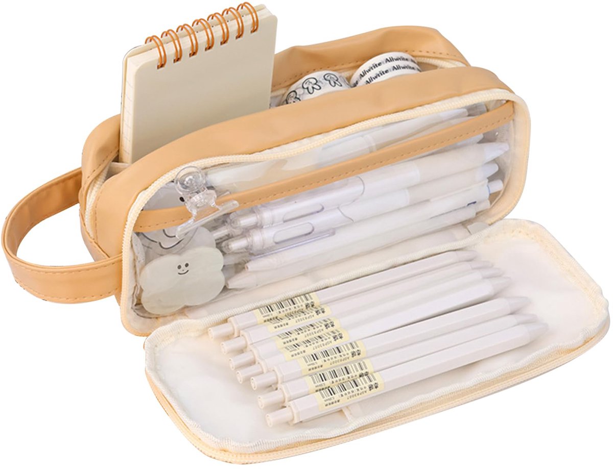 Pencil Case - Large Capacity - Waterproof and Expandable - Pencil Case for Boys and Girls - School Supplies - Suitable for Stationery, Makeup, Cosmetics, Travel and Office Supplies - Brown