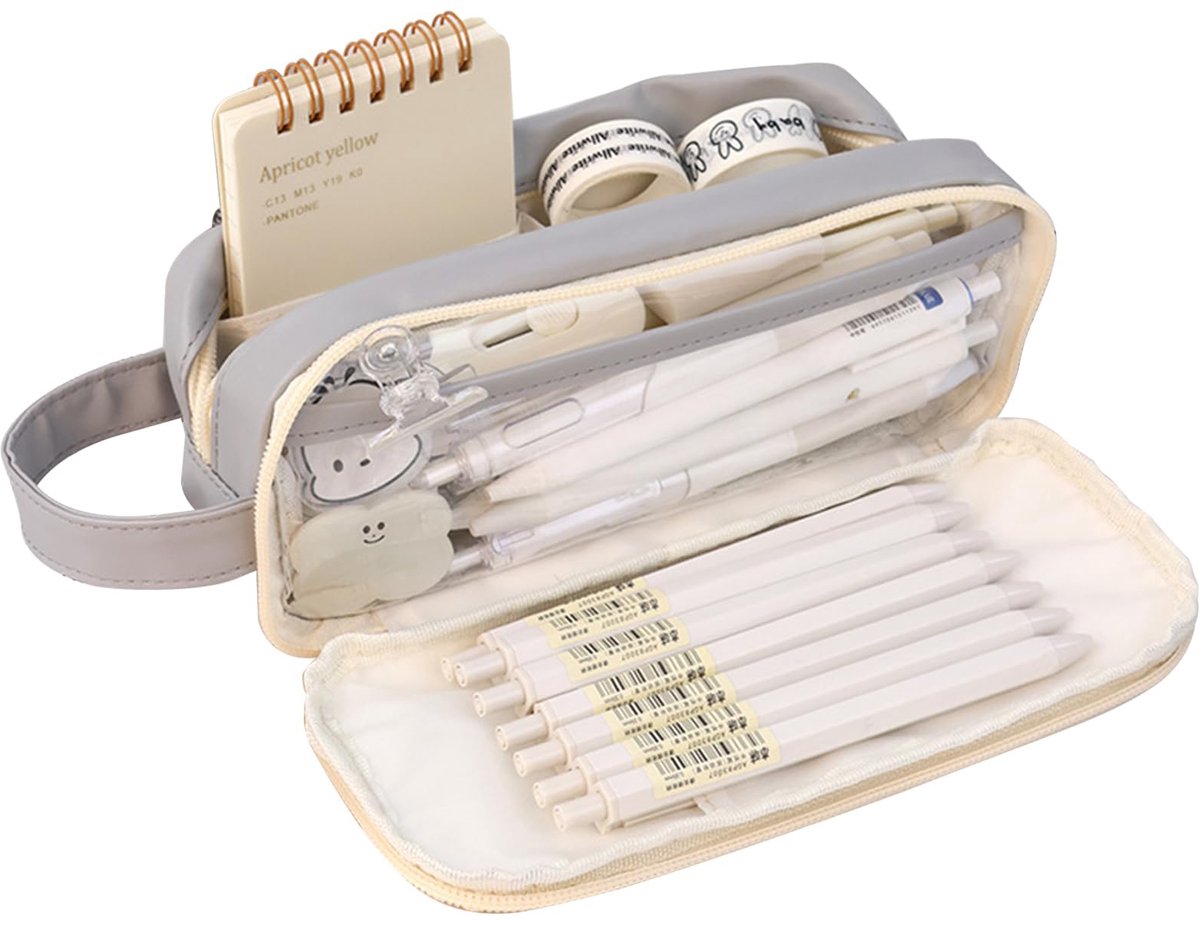 Pencil case - Large capacity - Waterproof and expandable - Pencil case for boys and girls - School supplies - Suitable for stationery, makeup, cosmetics, travel and office supplies - Grijs