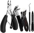 Nail clippers - Stainless steel pedicure tool - Heavy-duty nail clipper set - Includes a nail file, cuticle nipper, and pedicure tool - Classic black handles - Set of 5 - For ingrown and thick nails