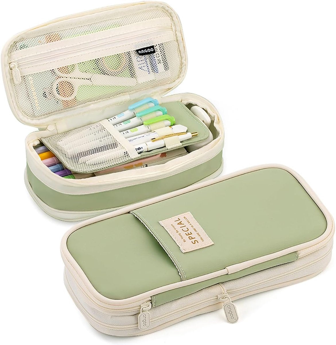 Large capacity pencil case, writing pencil case suitable for teenage girls, green, pencil case