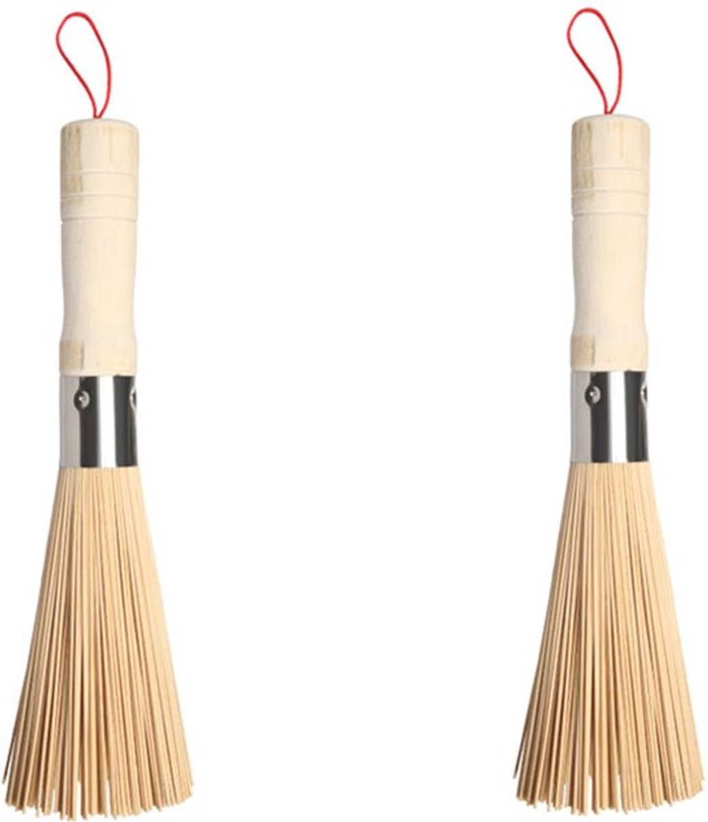 2 pieces - Natural bamboo scouring brush - Bamboo kitchen brush - Cleaning brush - Household dish brush - for cleaning dishes, cast iron pots, pans, vegetables and the sink.