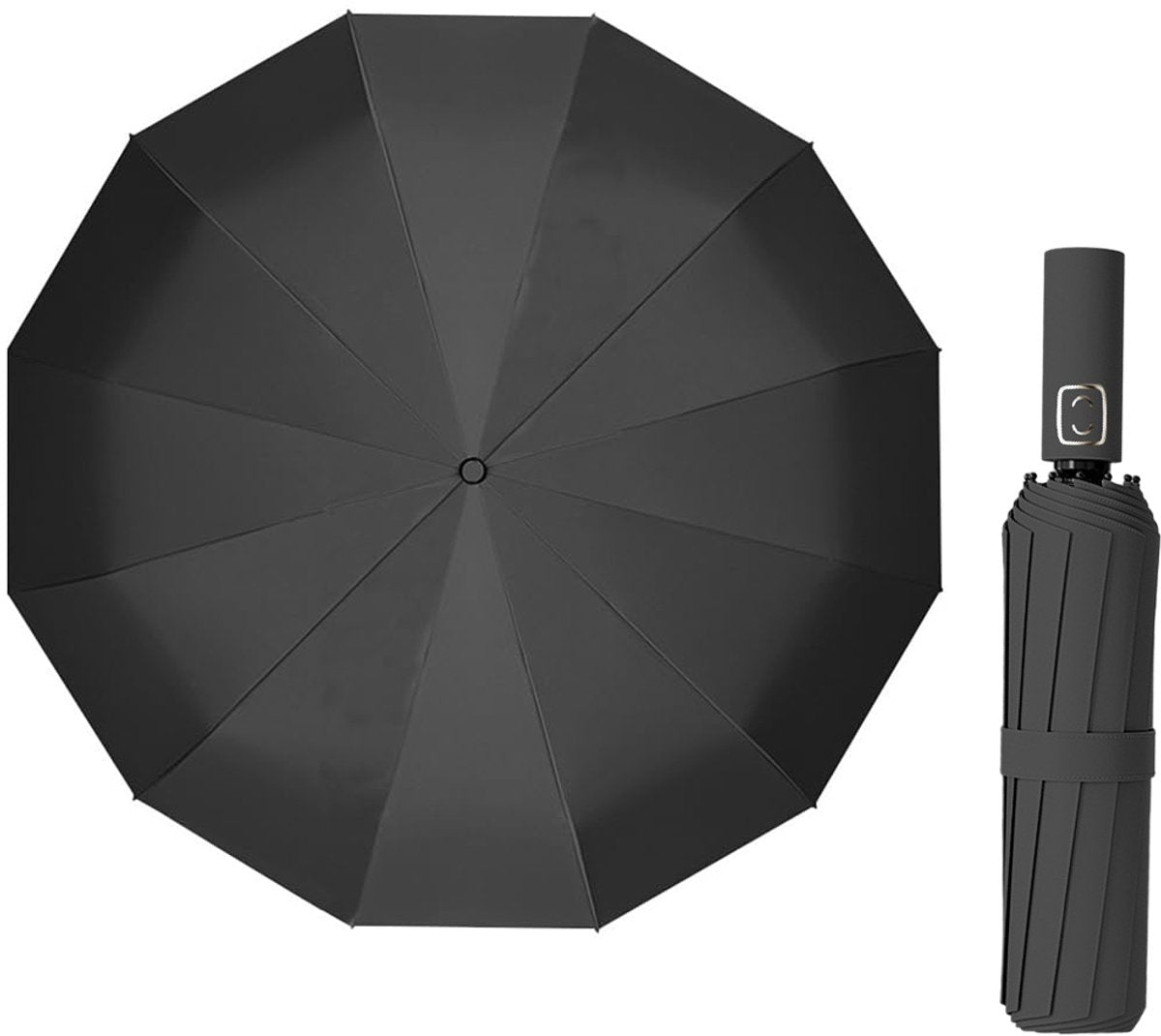 Parasol - Folding Storm Umbrella - Large Umbrella - 105cm Extendable - Large Folding Umbrella with 24 Self-Expanding Ribs - Folding Storm Umbrella - Storm Resistant up to 100km/h - Black