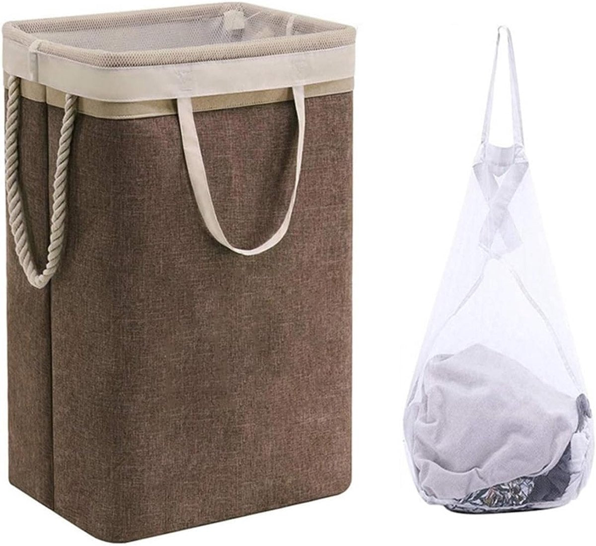 Collapsible laundry basket with lid, leak-proof and foldable bin, with removable bag, large capacity, storage bag, for dorm room, bedroom, bathroom, clothes and toys, brown
