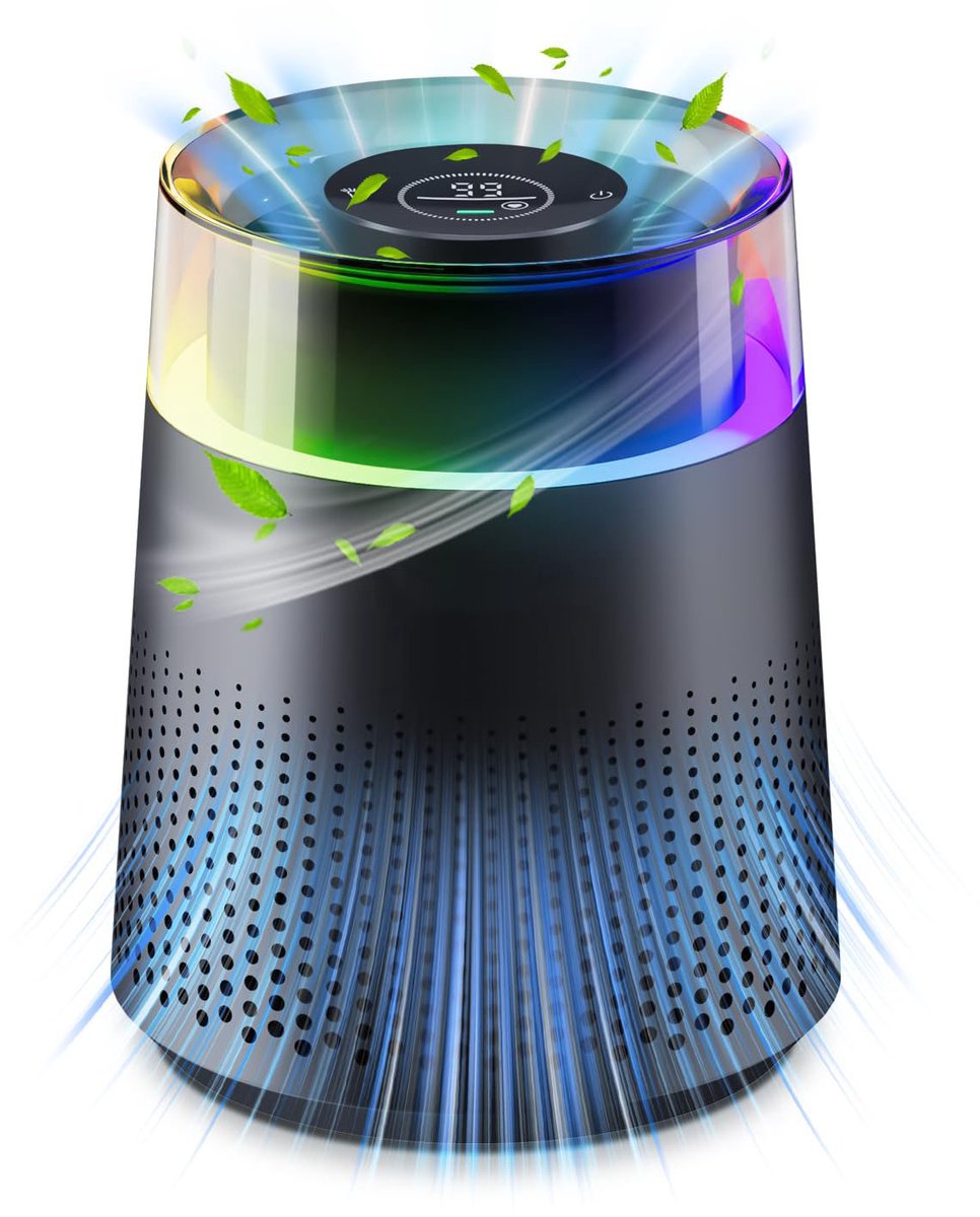 Air purifier - Air purifier with LED - Negative ion air purifier - Home air purifier - Negative ion air purifier - Deodorizer - Ionizer - Black