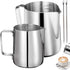 Stainless steel milk jug, 2 pieces, frothers, pitchers, 350 ml, 600 ml, stainless steel milk jug, milk, frothing pitcher, box with 2 barista pens, measuring marks for