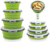 4-Piece Food Storage Container Set - Lunch Box - Collapsible Food Container - Round Silicone Lunch Box - For Camping Kitchens - BPA-Free - Green