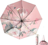 Umbrella - Mini folding umbrella - Waterproof, portable - Compact for travel - With storage bag - UV protection and windproof
