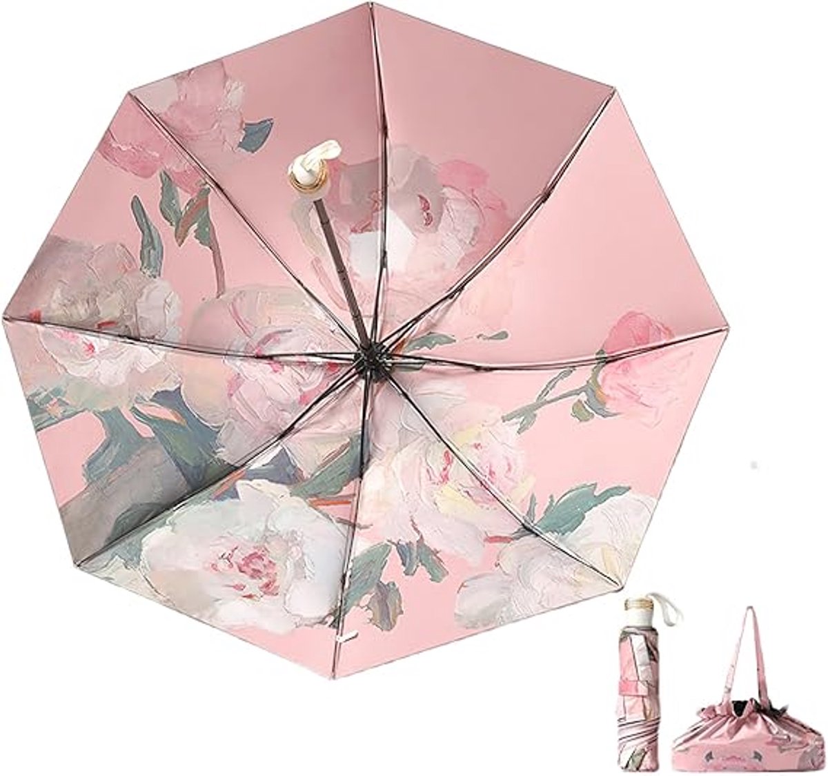 Umbrella - Mini folding umbrella - Waterproof, portable - Compact for travel - With storage bag - UV protection and windproof