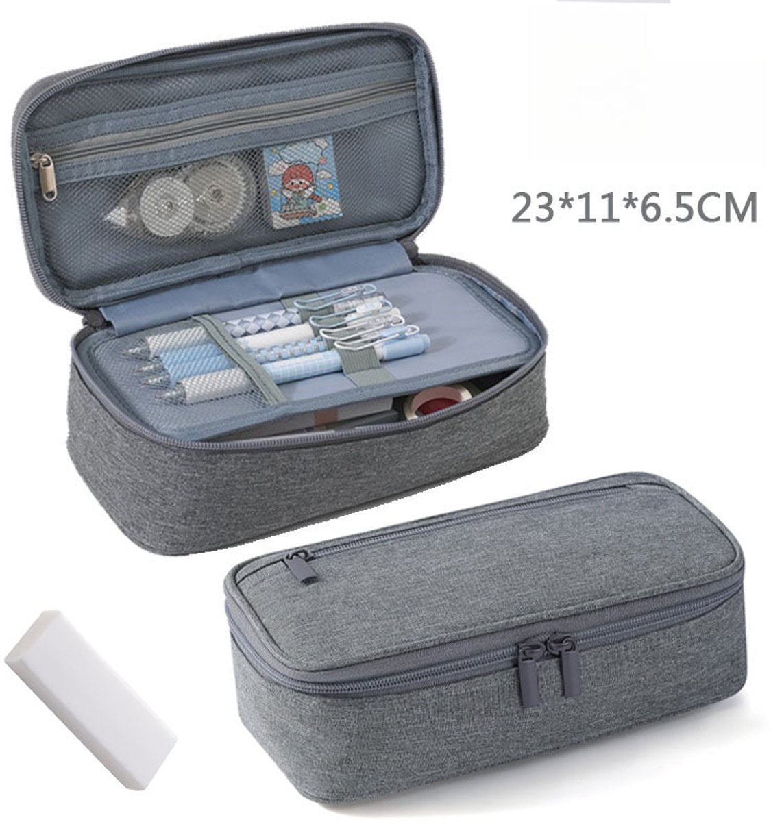 Large capacity pencil case, storage case, high-value, large capacity pencil case, stationery storage, makeup bag, office supplies, gray