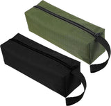 Pack of 2 10" x 3.1" zippered canvas tool bags, wear-resistant flat bottom portable tool pouch - multifunctional storage bag for tools, gadgets, cosmetics, stationery.