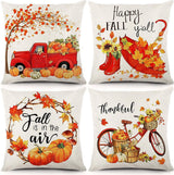 Halloween Theme - Fall Pillowcases - Pillowcases - Linen - Bedroom Decor Pillowcases - Living Room Decor Pillowcases - Sofa Decor Pillowcases - 45 x 45 cm - Four-Piece Set