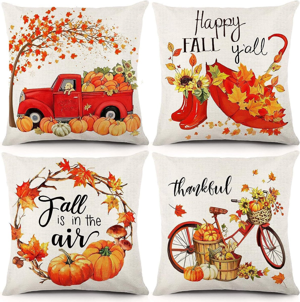 Halloween Theme - Fall Pillowcases - Pillowcases - Linen - Bedroom Decor Pillowcases - Living Room Decor Pillowcases - Sofa Decor Pillowcases - 45 x 45 cm - Four-Piece Set