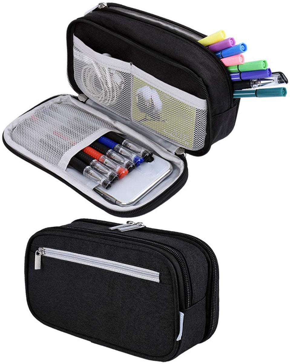 Large Capacity Pencil Case - School Pencil Case - Storage Case - Large Capacity Pencil Case for Boys and Girls - Student Office Supplies - Black