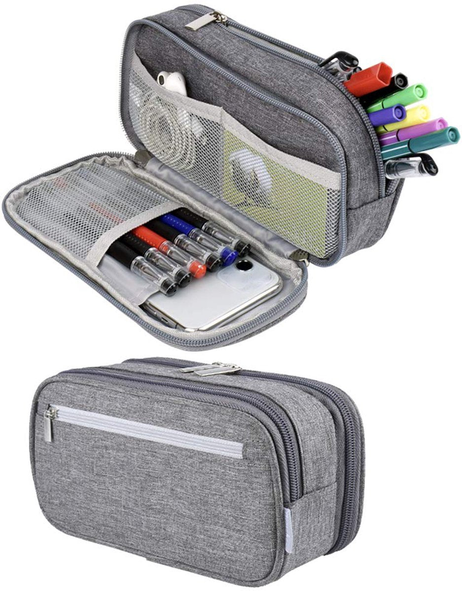 Large Capacity Pencil Case - School Pencil Case - Storage Case - Large Capacity Pencil Case for Boys and Girls - Student Office Supplies - Grijs