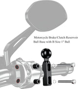 Aluminum alloy mounting base - with 1" TPU ball - for motorcycle brake/clutch reservoirs - compatible with dual mounting arms with 1" ball, size B mounting - black