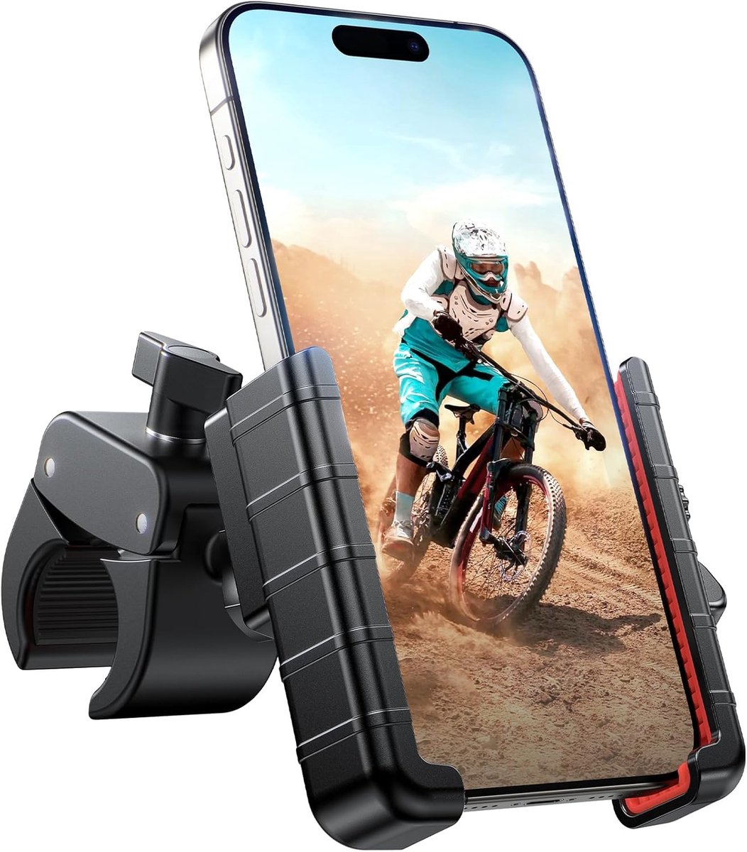 Phone holder for bicycles and motorcycles - Quick attachment - Bicycle handlebar mount - For scooters - Black and red