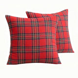 Decorative Pillowcases - Tartan Cushion Covers - 45 x 45 cm (18 x 18 inches) - Set of 2 - Invisible Zipper - Perfect for Sofa, Bedroom, Living Room, Christmas, Holiday Decorations