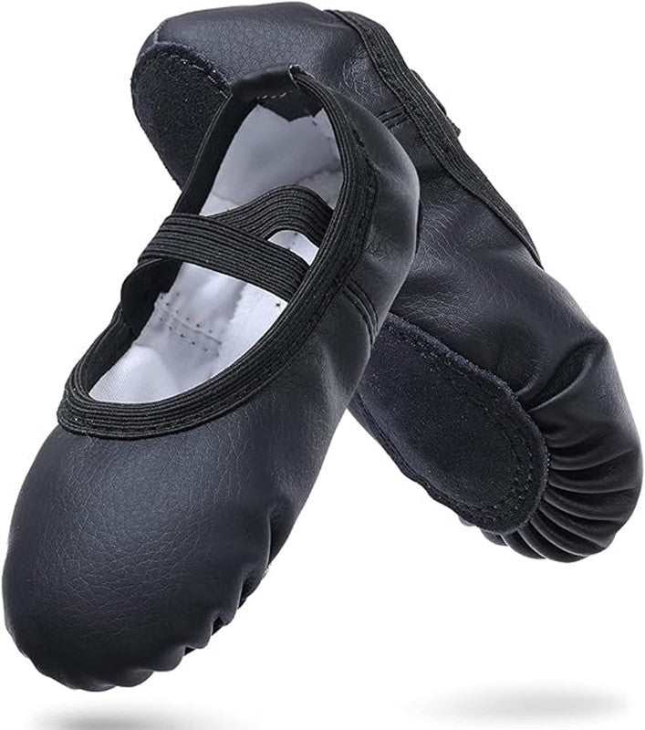 Women's Ballet Shoes – Ballet Shoes for Girls – Black – Soft PU Leather Dance Shoes with Non-Slip Sole – Suitable for Ballet, Yoga & Home Use – For 5 UK