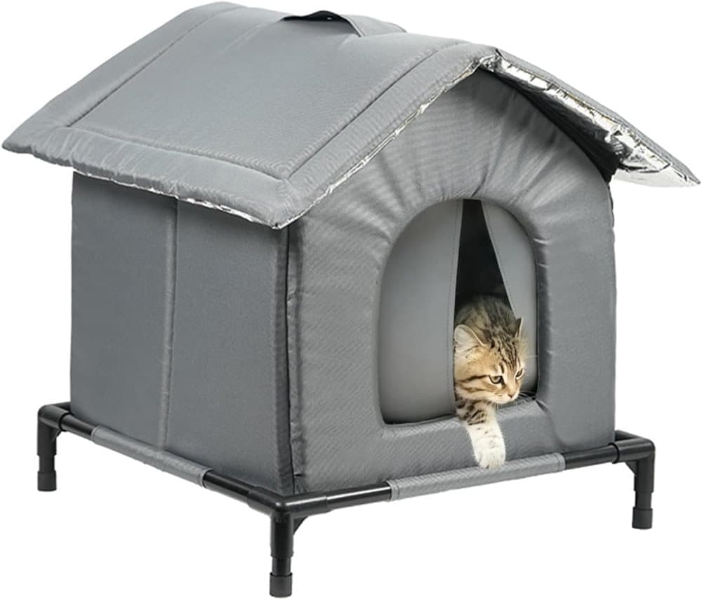 Gray Cat and Dog Bed, Waterproof Insulated Durable Pet House, Compatible with Cats and Dogs, Winter Pet Basket, 42x42cm