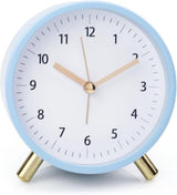 Silent Alarm Clock with Night Light and Backlight, Blue Bedroom and Travel Clock, Metal