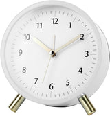 Silent Alarm Clock with Night Light and Backlight, White Metal Clock for Bedrooms and Travel