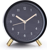 Silent Alarm Clock with Night Light and Backlight, Metal Clock for Bedrooms and Travel, Black