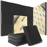 12 Self-Adhesive Acoustic Panels, 30x30x5cm, Black Sound-Absorbing Foam for Effective Sound Insulation