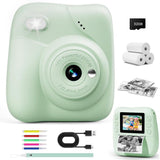48MP Kids Digital Camera with Instant Print, 1080p FHD, 10x Zoom, 32GB Memory Card, 3-inch Screen, Green